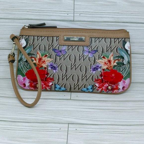 Nine West Monogram Floral Butterfly Wristlet Wallet - Picture 1 of 11